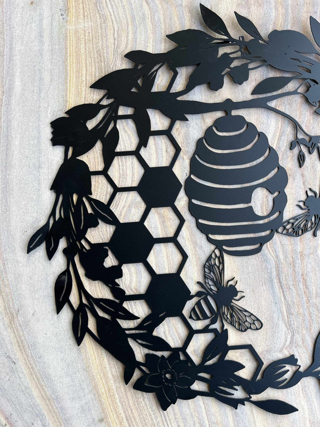 Floral Bee & Hive Metal Wall Art | 50cm