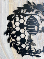 Floral Bee & Hive Metal Wall Art | 50cm