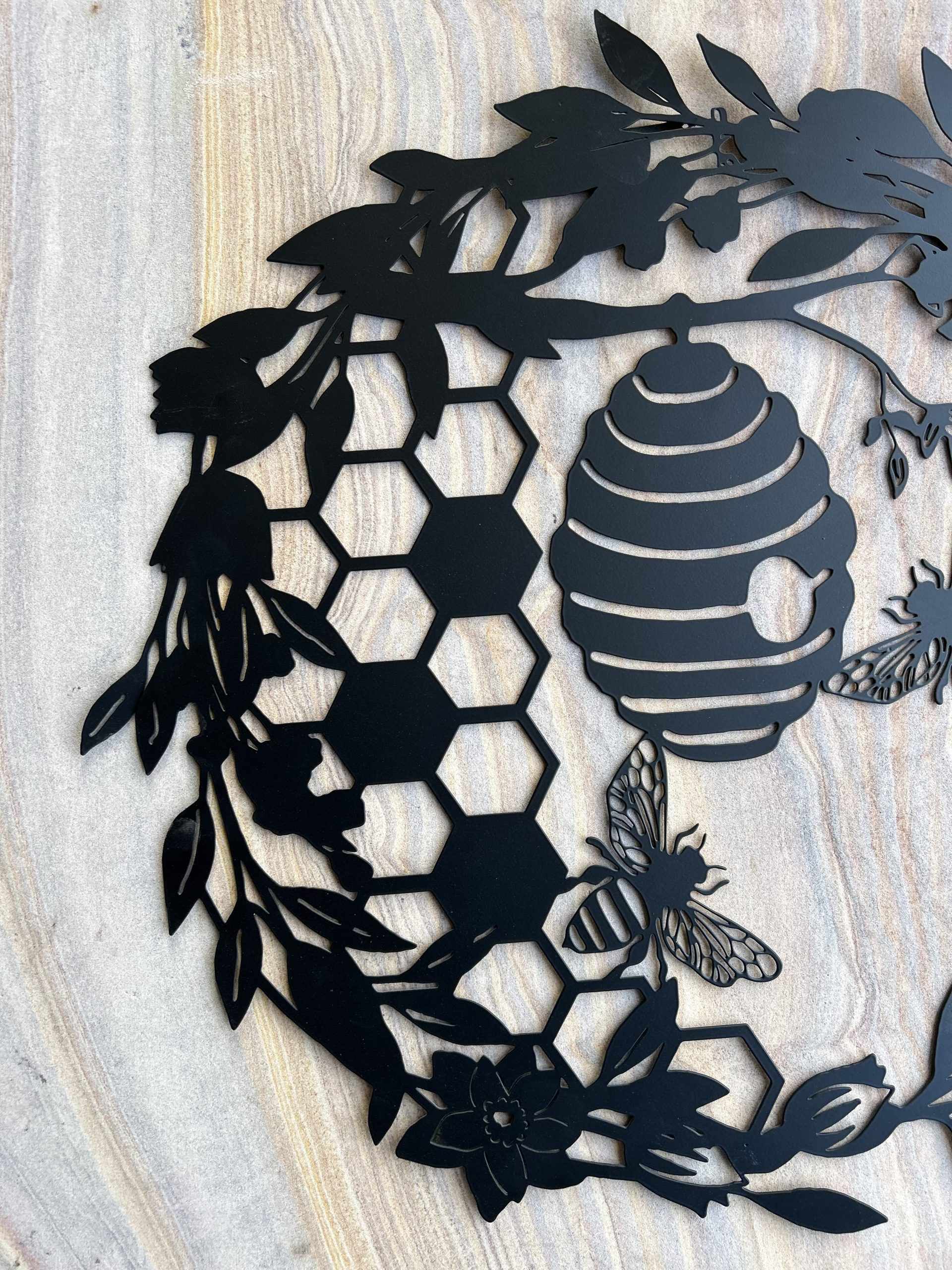 Floral Bee & Hive Metal Wall Art | 50cm
