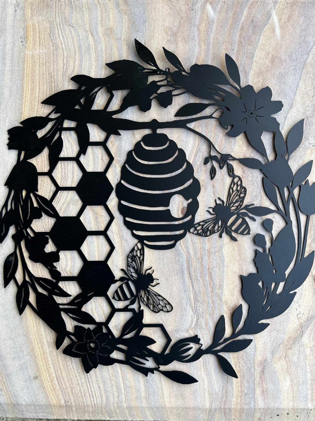 Floral Bee & Hive Metal Wall Art | 50cm