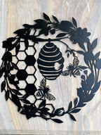 Floral Bee & Hive Metal Wall Art | 50cm