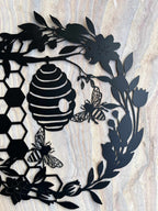 Floral Bee & Hive Metal Wall Art | 50cm