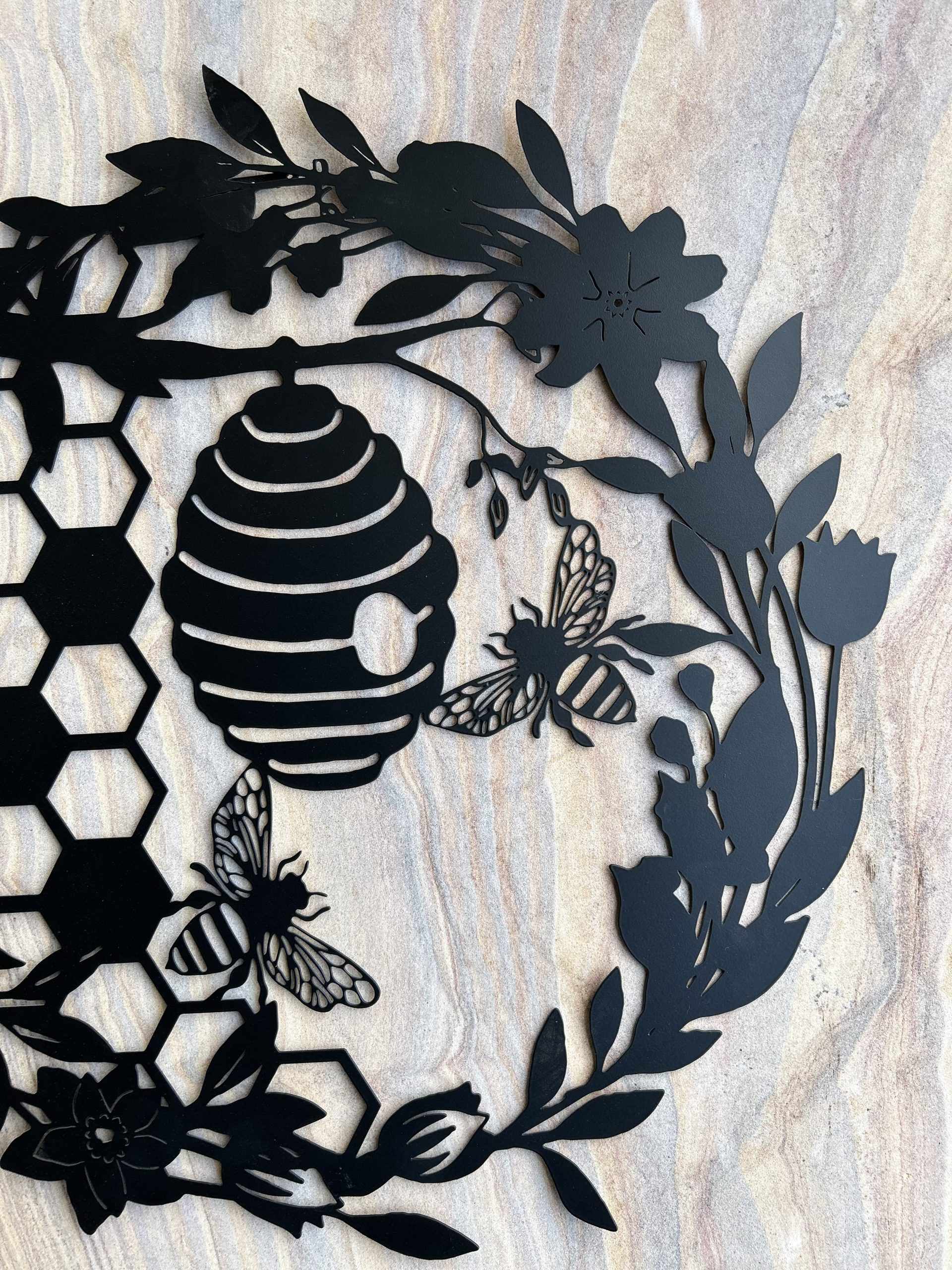 Floral Bee & Hive Metal Wall Art | 50cm