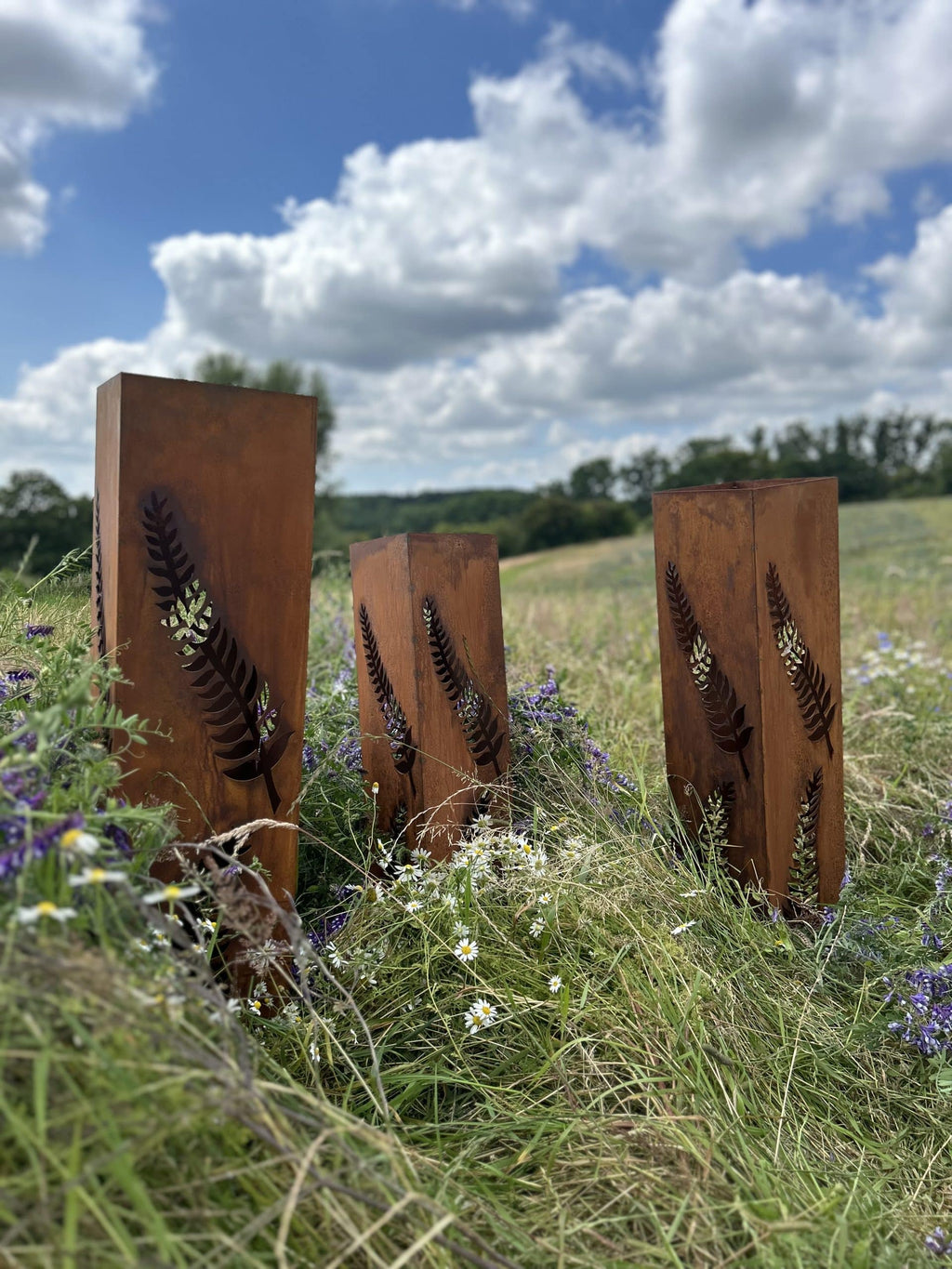Corten Fern Leaf Columns | Set of 3