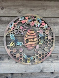 Cherry Blossom with Bee & Hive Metal Wall Art | Rustic Coloured Finish | 50cm