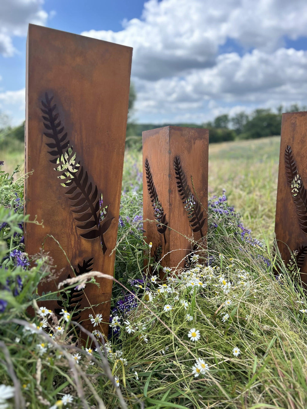 Corten Fern Leaf Columns | Set of 3