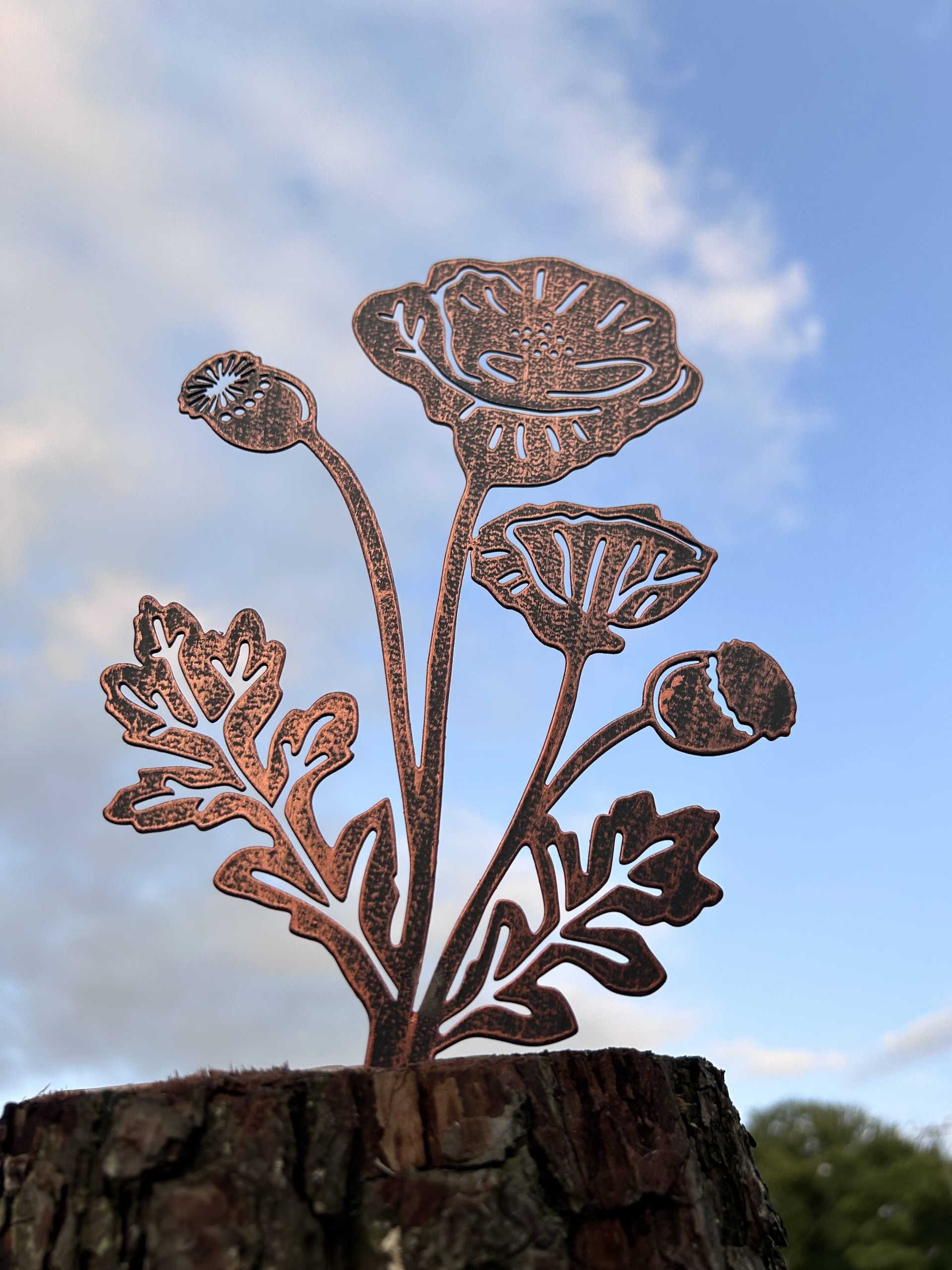 Metal Poppy Plant Support & Marker | Steel Garden Stake