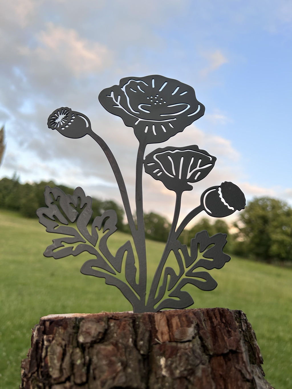 Metal Poppy Plant Support & Marker | Steel Garden Stake