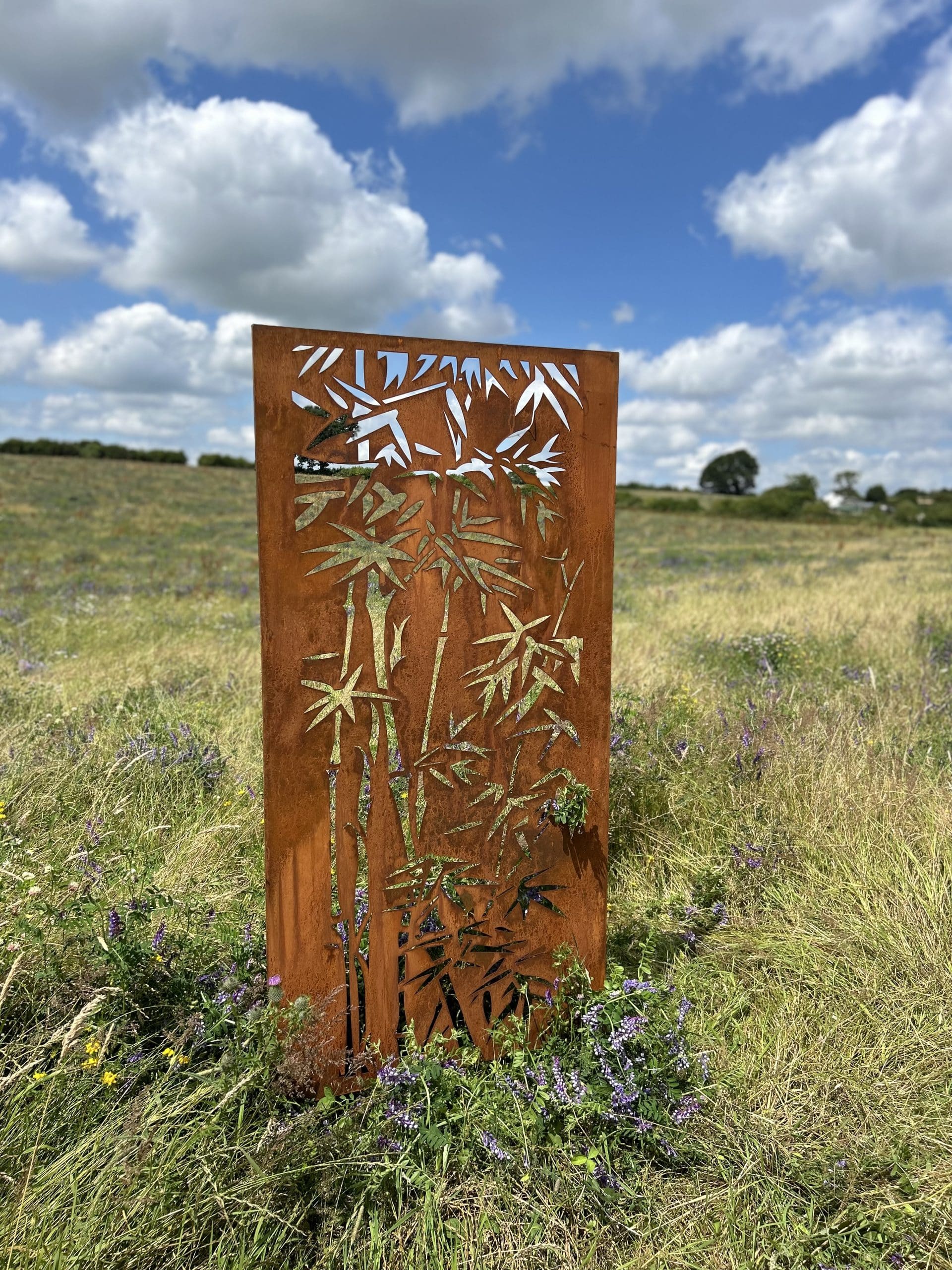 Rustic Steel Bamboo Garden Screen Panel | 90 x 180cm