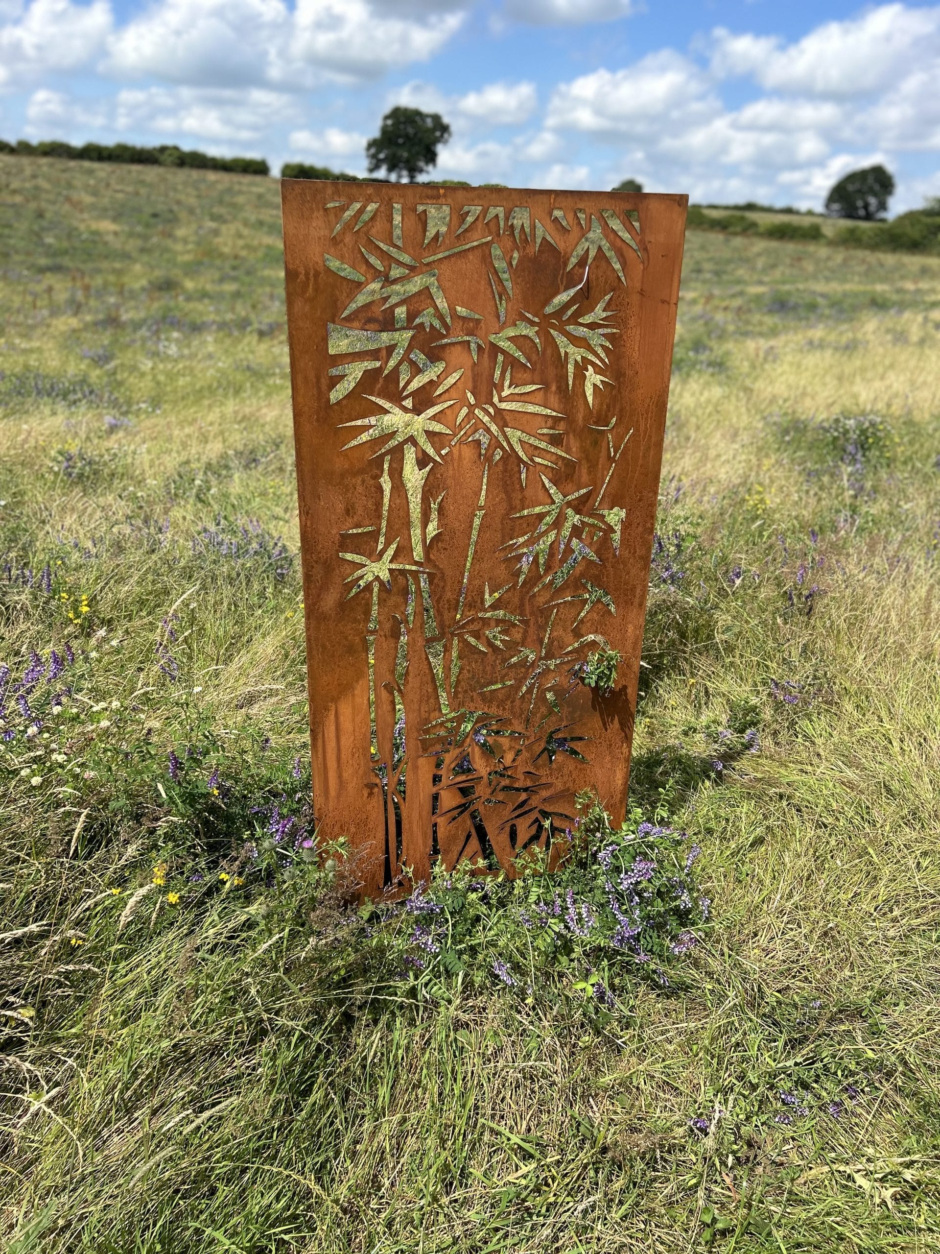 Rustic Steel Bamboo Garden Screen Panel | 90 x 180cm