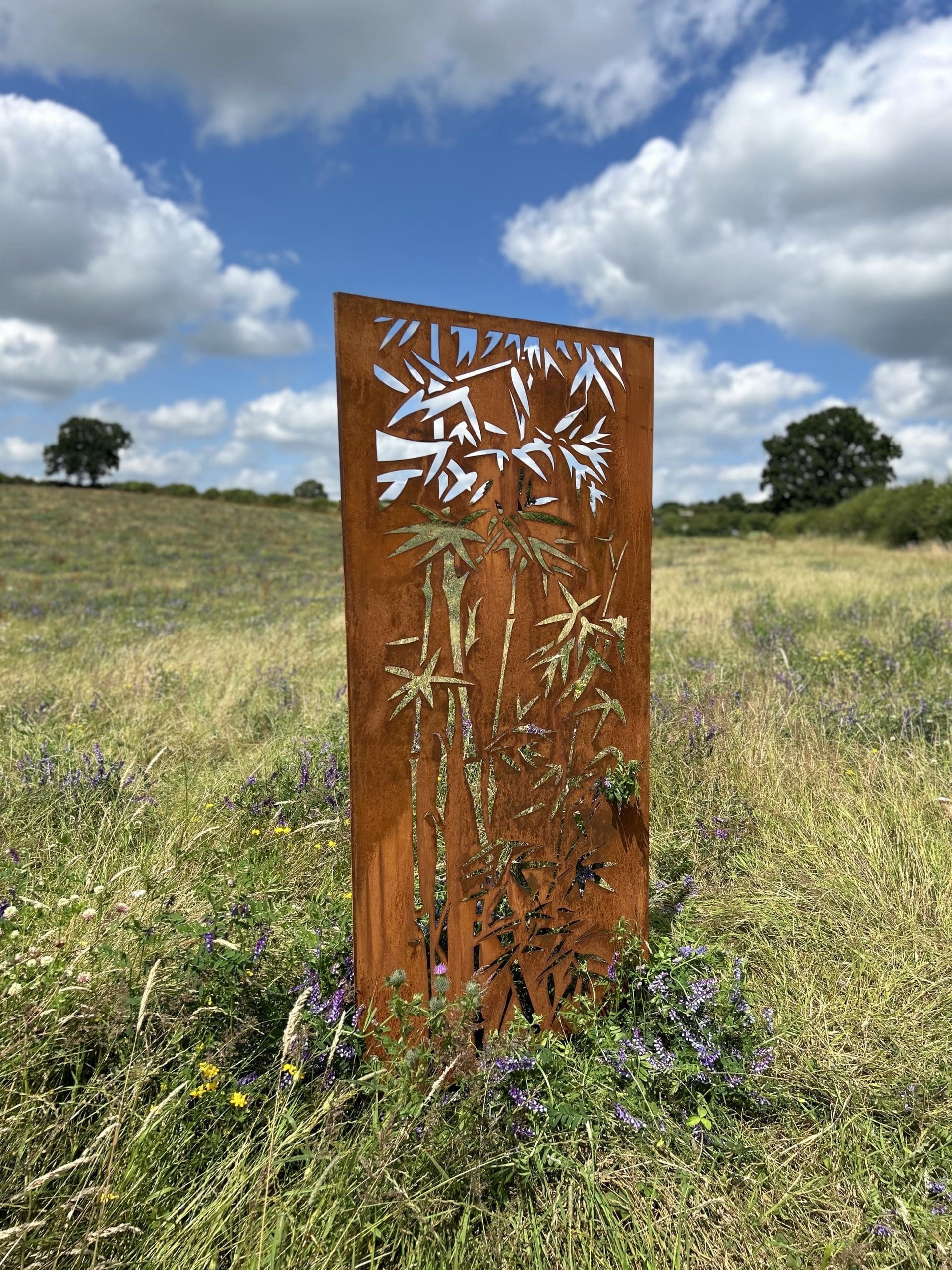 Rustic Steel Bamboo Garden Screen Panel | 90 x 180cm