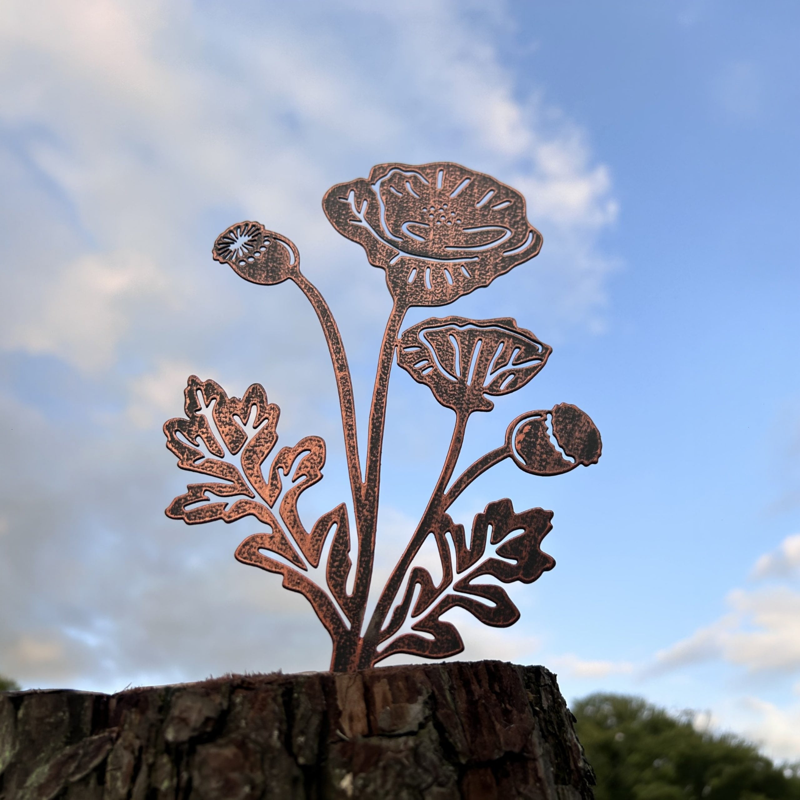 Metal Poppy Plant Support & Marker | Steel Garden Stake